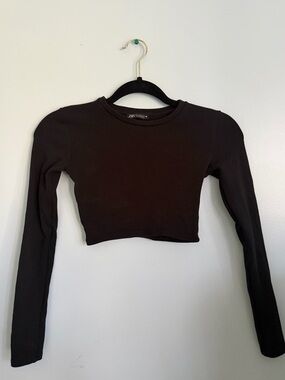 Zara Black Long-Sleeve Cropped Top